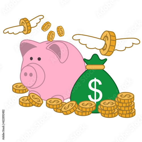 piggy bank and coins