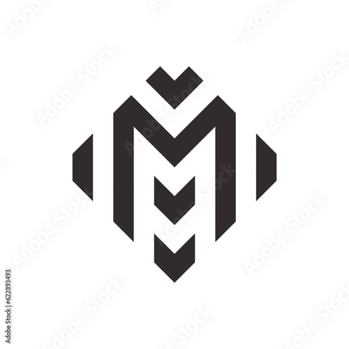 ceramic monogram logo forming the letter m