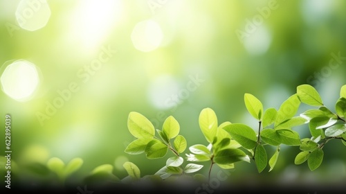 green leaves on blurred background for text spring