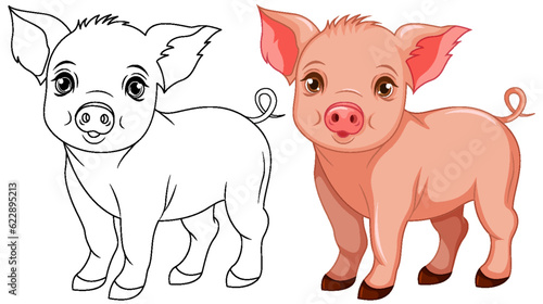 Cute pig cartoon isolated doodle outline