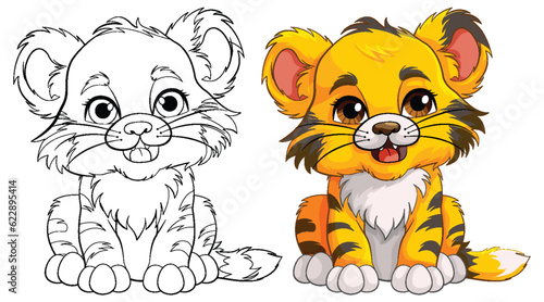 Cute Baby Tiger Cartoon Character Outline for Colouring