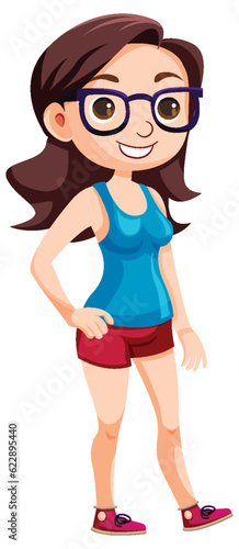 Girl with Glasses in Casual Outfit Cartoon Character