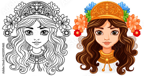 Beautiful woman portrait isolated doodle outline