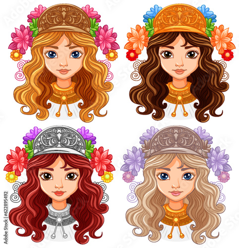 Beautiful woman portrait isolated set