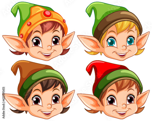 Different Elf Kids Heads Collection