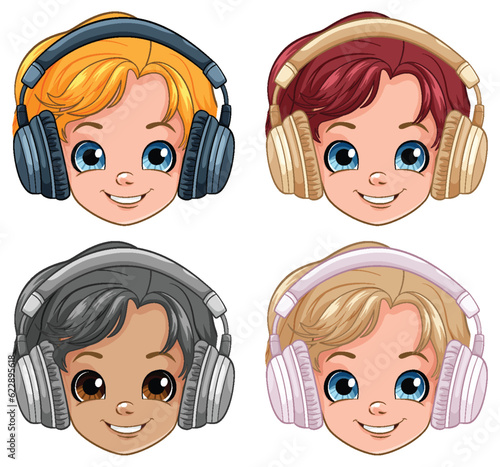 Set of boy wearing headset head smiling