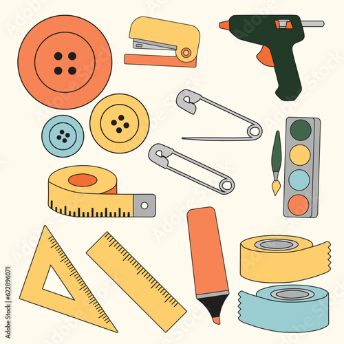 Set of Art and Craft Stuff Simple Flat Line Illustration