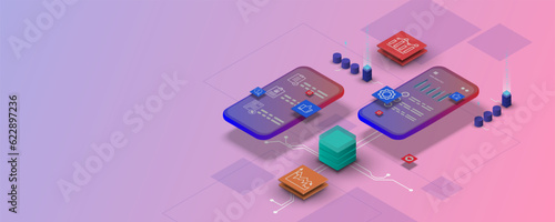 Technology concept background image, graph, financial analysis, stock market, on mobile website.