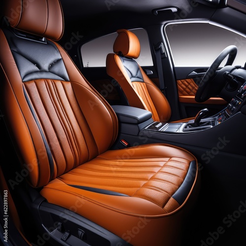 car interior with cushion seats. Rear seats of a luxury car. © peacehunter