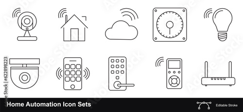 Home Automation wireless and effortless future icon sets vector editable stroke