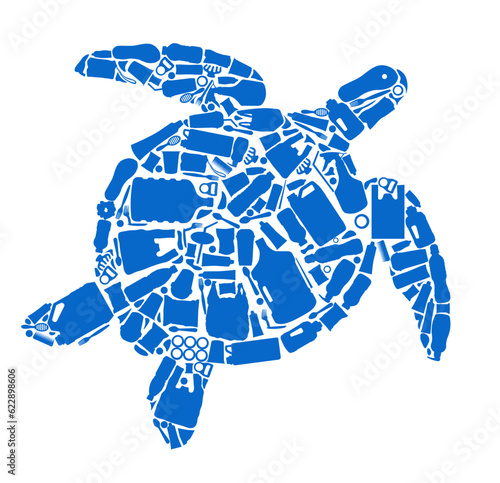 Illustration of sea turtle made of plastic waste. Suitable for anti-sea pollution campaigns
