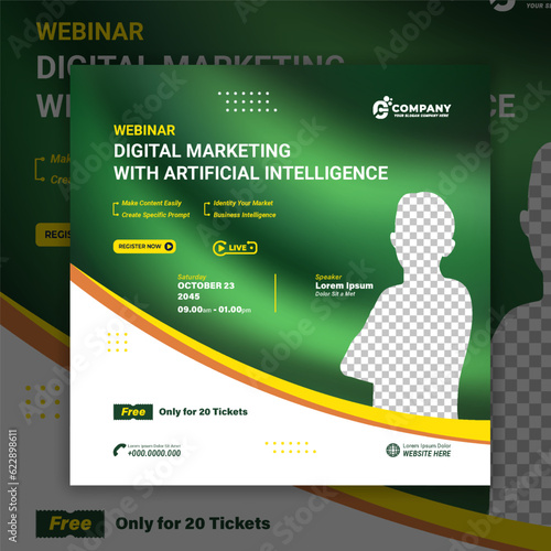 Business webinar digital marketing artificial intteligence social media template green gradient mesh background