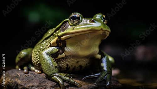 Slimy toad sitting in wet forest swamp generated by AI © grgroup