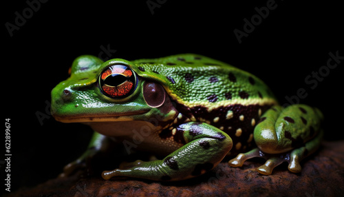 Spotted poison arrow frog sitting on leaf generated by AI