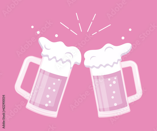 ビールジョッキで乾杯をする手描き風のベクターイラスト