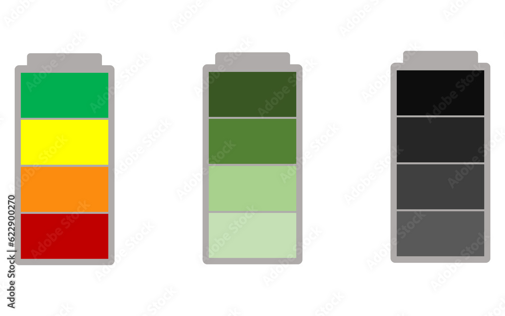 Illustration of battery status bar Green Red Orange Yellow Dark tone Illustration of battery status bar Green Red Orange Yellow Dark tone