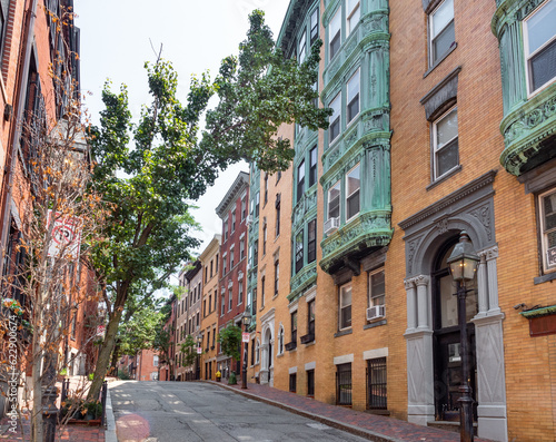 Beautiful houses on historical street in Beacon Hill  Boston  Massachusetts