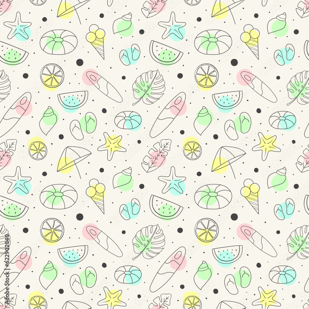 Summer hand drawn seamless pattern with colorful summer elements Summer hand drawn seamless pattern with colorful summer elements