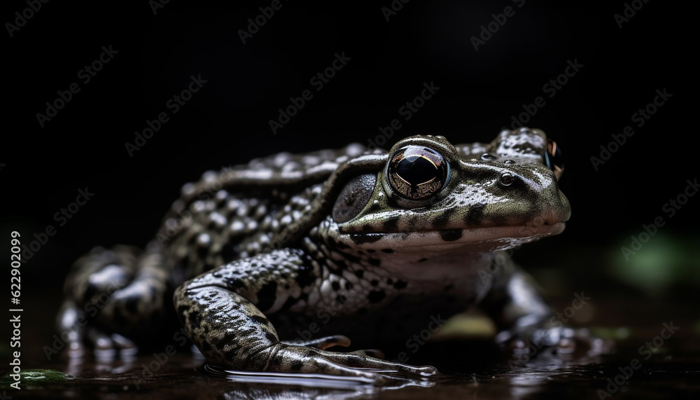 Green toad sitting in wet swamp water generated by AI Green toad sitting in wet swamp water generated by AI