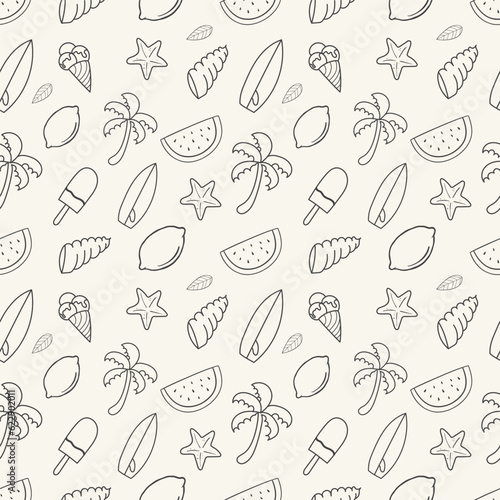 Hand drawn summer pattern with summer elements