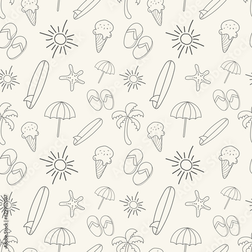 Hand drawn summer pattern with summer elements