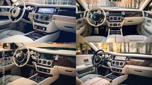 Car modern interior with white leather seats vehicle.