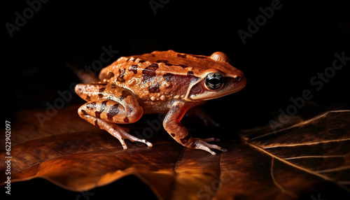 Poisonous toad sitting on wet leaf, looking generated by AI