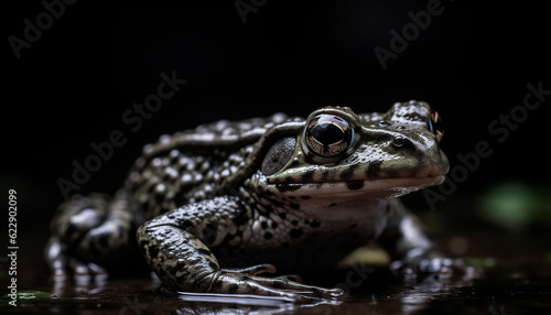 Green toad sitting in wet swamp water generated by AI