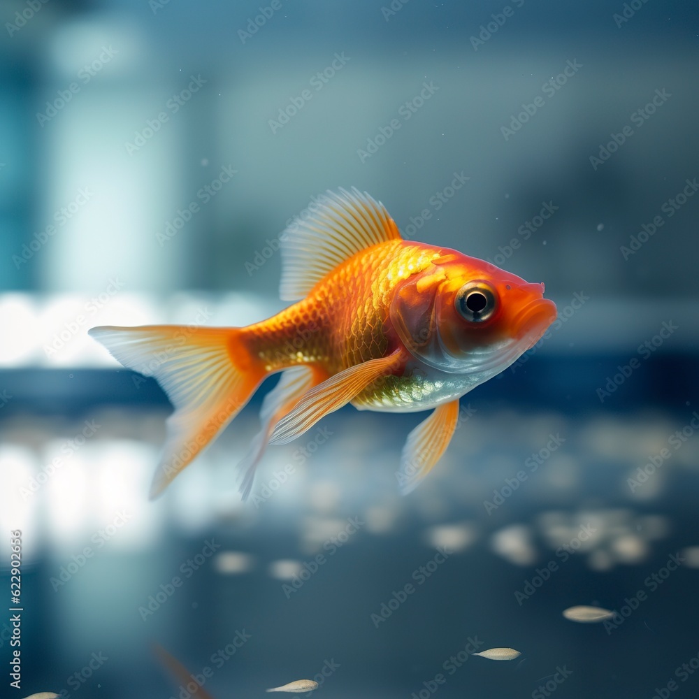 Beautifully colored goldfish swim in the clear aquarium water. 3d animation swimming goldfish. AI Generative Beautifully colored goldfish swim in the clear aquarium water. 3d animation swimming goldfish. AI Generative