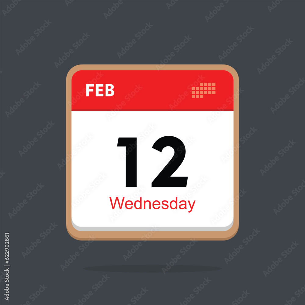 Fototapeta premium wednesday 12 february icon with black background, calender icon