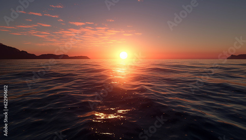 Sun reflection on tranquil seascape, pure beauty generated by AI