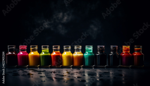 Vibrant colors in a row, fresh cocktail celebration generated by AI