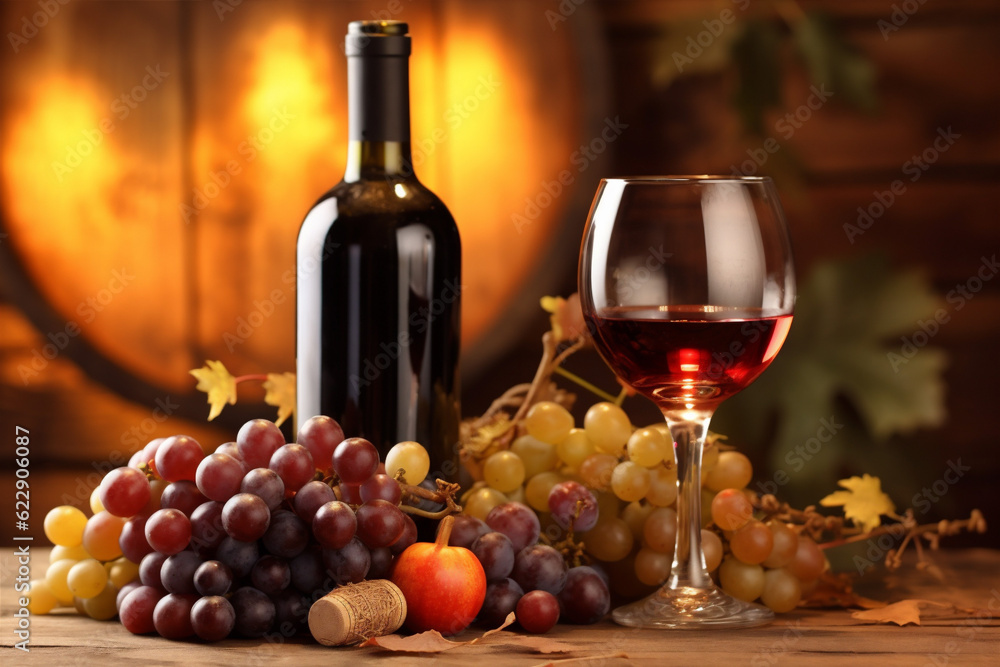 drink liquid wine background glass beverage grape alcohol winery food bottle. Generative AI.