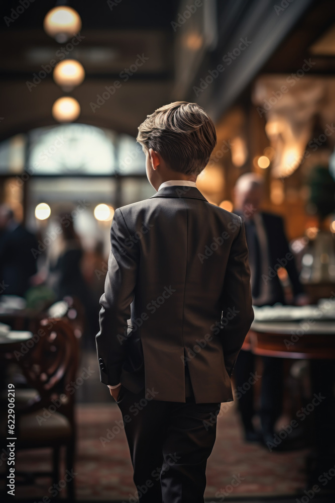 Little Boss, Big Dreams, Kid in Formal Suit with Back Turned, Encapsulating Aspiration, generative ai Little Boss, Big Dreams, Kid in Formal Suit with Back Turned, Encapsulating Aspiration, generative ai