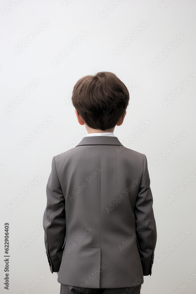 Little Boss, Big Dreams, Kid in Formal Suit with Back Turned, Encapsulating Aspiration, generative ai Little Boss, Big Dreams, Kid in Formal Suit with Back Turned, Encapsulating Aspiration, generative ai