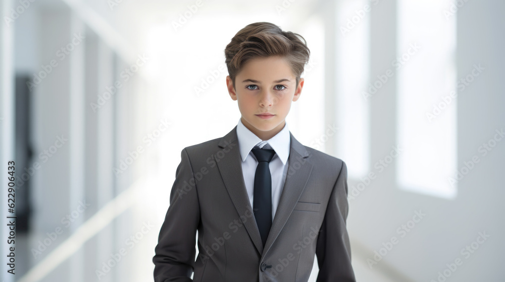 Young Executive, Confident Boy in a Business Suit, Posed Against a Clean White Background, Representing Future Leadership, generative ai Young Executive, Confident Boy in a Business Suit, Posed Against a Clean White Background, Representing Future Leadership, generative ai