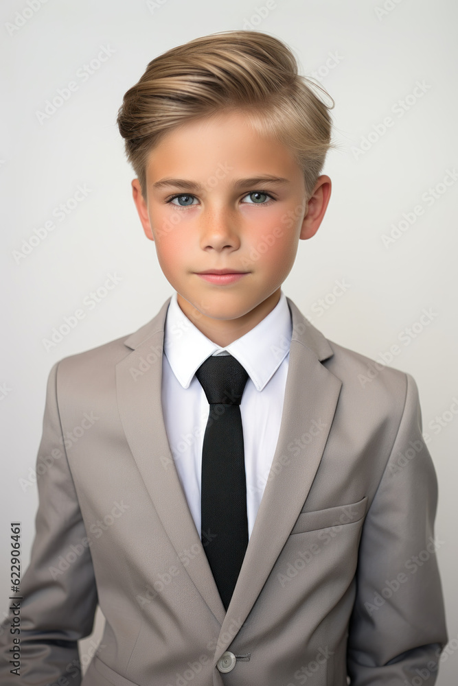 Young Executive, Confident Boy in a Business Suit, Posed Against a Clean White Background, Representing Future Leadership, generative ai Young Executive, Confident Boy in a Business Suit, Posed Against a Clean White Background, Representing Future Leadership, generative ai