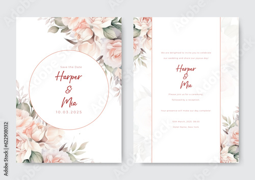 watercolor floral wedding invitation card template