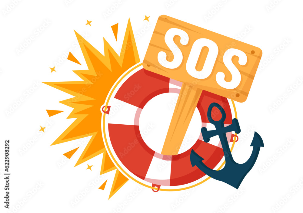 Sos Sign Cartoon Vetor de SOS Message Vector Illustration with People Who Need Emergency ...