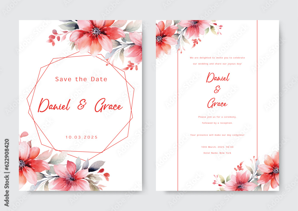 wedding invitation template with beautiful flower