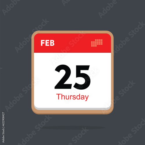 thursday 25 february icon with black background, calender icon