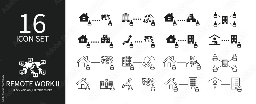 Icon set related to remote work Icon set related to remote work
