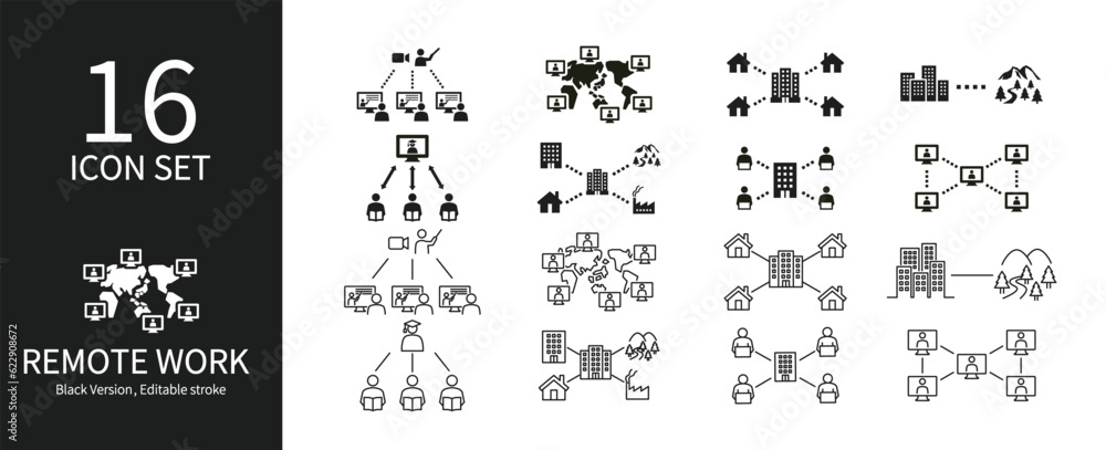 Icon set related to remote work