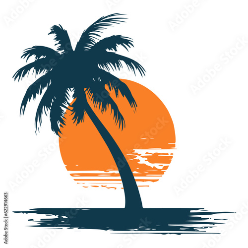 Silhouette of a tropical island with palms, isolated on white background, vector illustration.