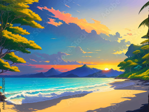 sunset on the beach, ai generated 