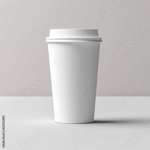 there is a white cup with a lid sitting on a table. generative ai.