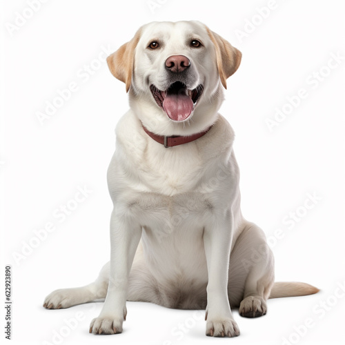 there is a white dog sitting on the floor with its mouth open. generative ai.
