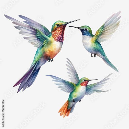 three colorful birds flying in the air with their wings spread. generative ai.