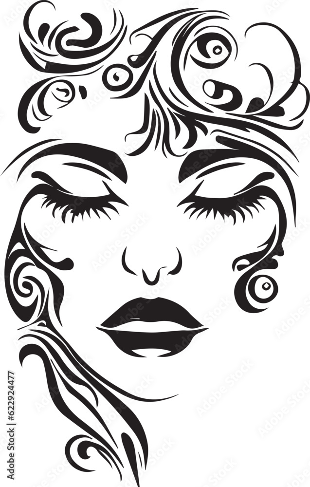 Beautiful women face tattoo design vector art illustration
