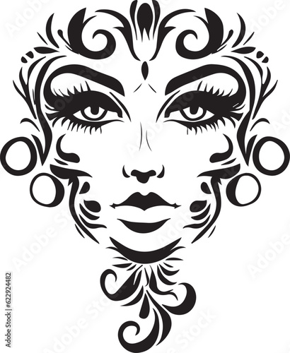 Beautiful women face tattoo design vector art illustration